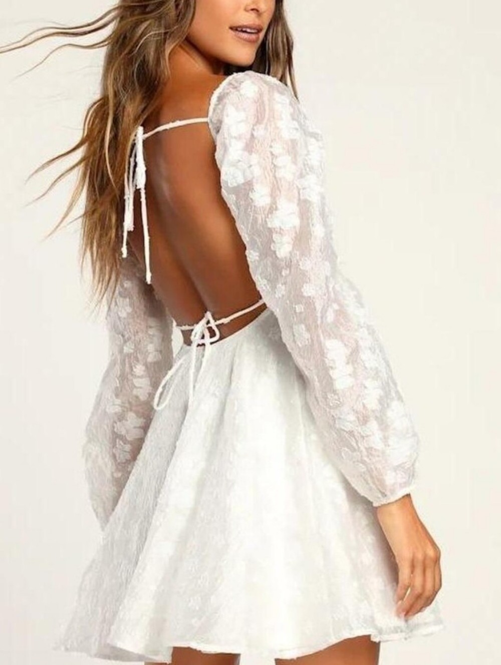 Lulu's White Floral Lace Backless Mini Dress Size XL Fairy